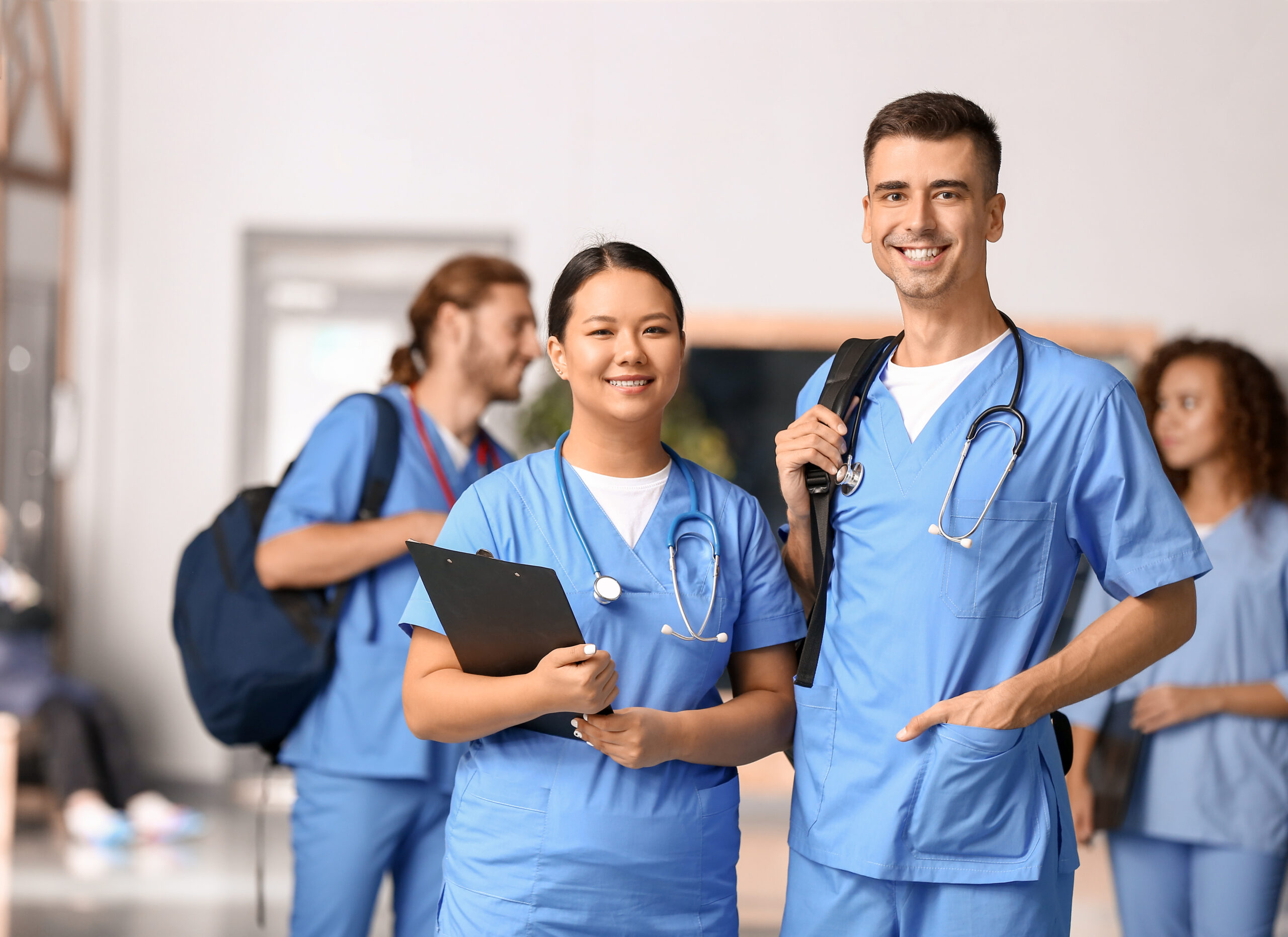 students in corridor of medical university
